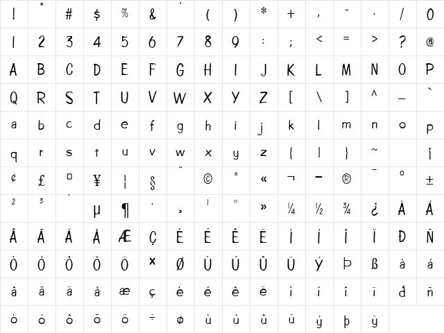 CopybookCondensed Normal  glyph index