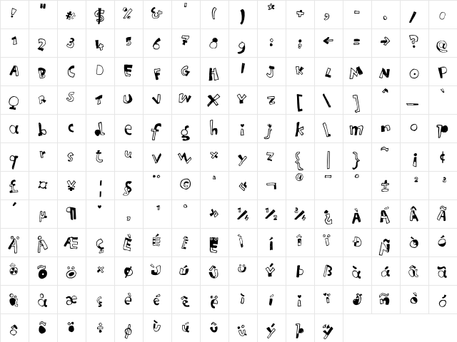 Letterine Esagerate  glyph index