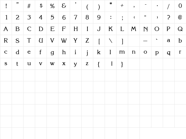 CARRINA Regular  glyph index