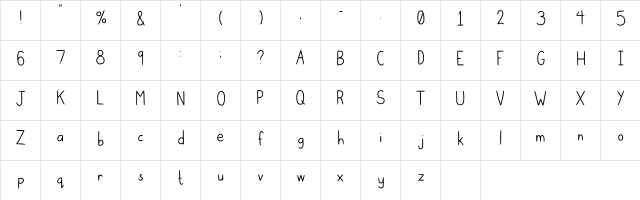 Cutesy Regular  glyph index