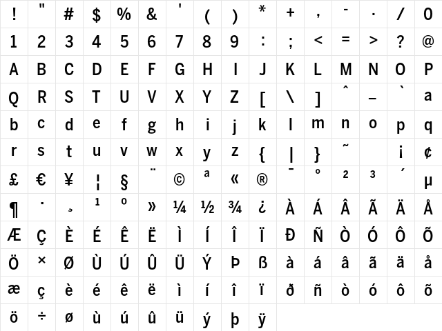 BentonSans Cond Medium Regular  glyph index