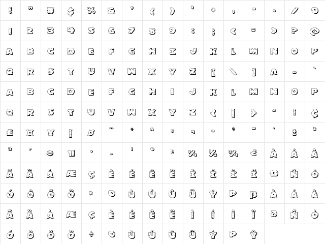 Behemuth 3D Regular  glyph index