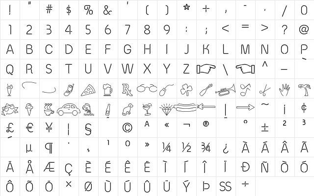 Hot L Baltimore NF Regular  glyph index