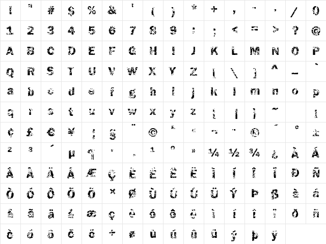 Funky05 Bold  glyph index