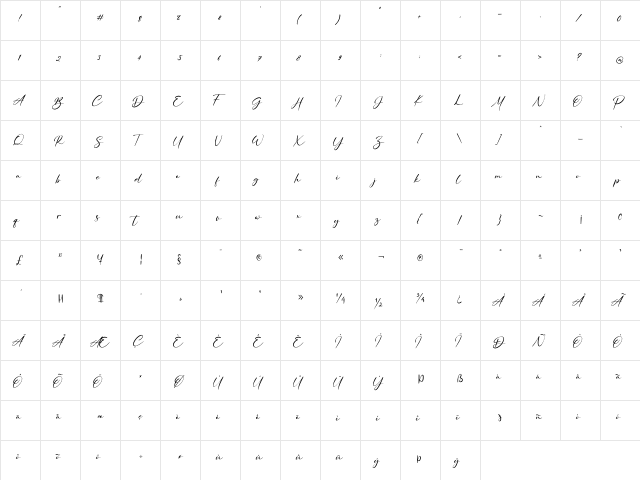 Rosemary Jasmine Regular  glyph index