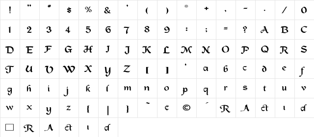 MacHumaine-Light Wd Regular  glyph index