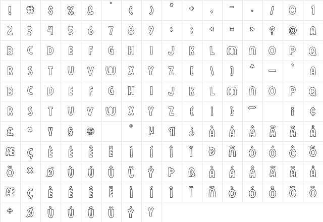 Rose Minie Line  glyph index