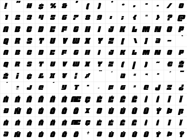 Funk Machine Expanded Italic Expanded Italic  glyph index