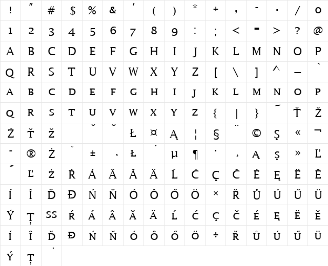 LucidaSCTEERom Regular  glyph index