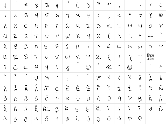 LEHN140 Regular  glyph index
