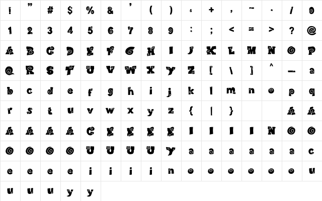 Wood Craft Regular  glyph index