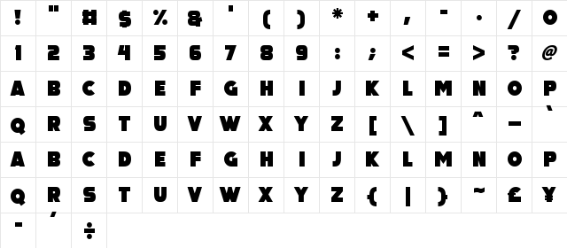 Big Black Bear Regular  glyph index