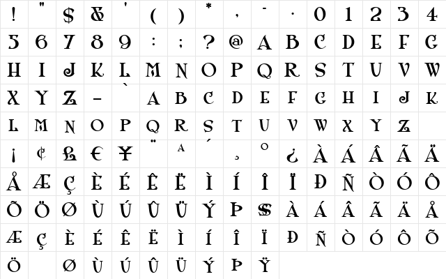 ShangriLaNFSmallCaps Regular  glyph index