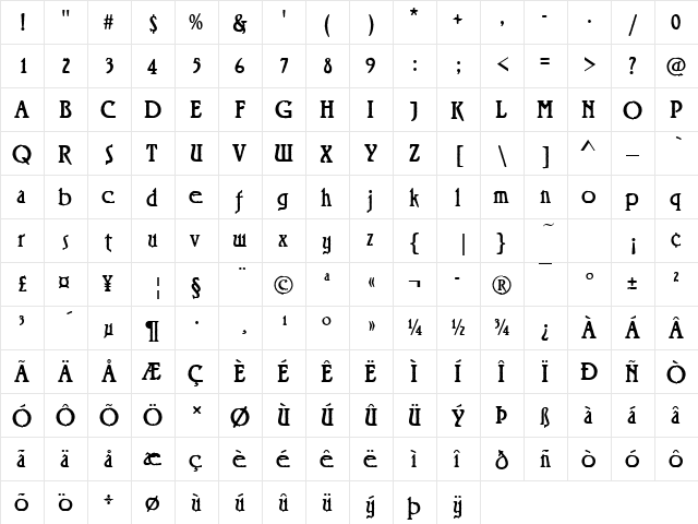 RialtoAntD Regular  glyph index