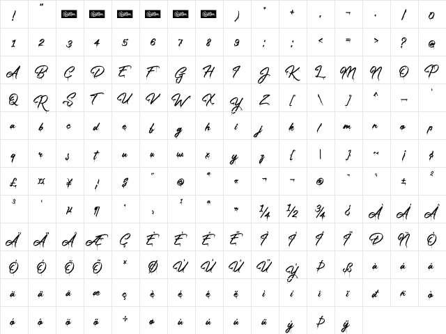 The Gunslinger Waterdrop Regular  glyph index