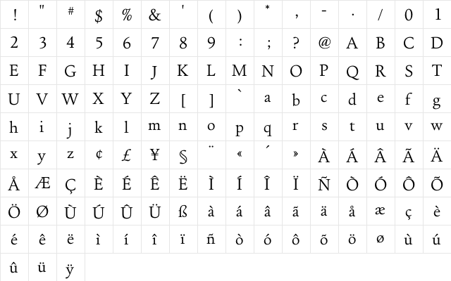 FoundryOldStyle Book  glyph index