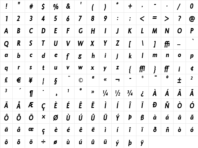 Octone ITC Bold Italic  glyph index