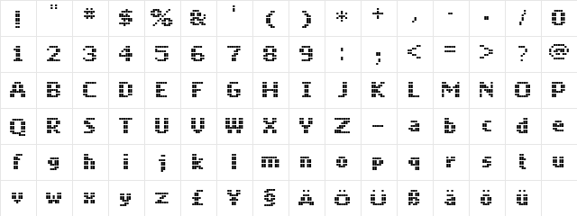 Mobile Font Regular  glyph index