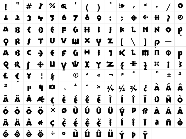 TalkingDrumCapsITC Medium  glyph index