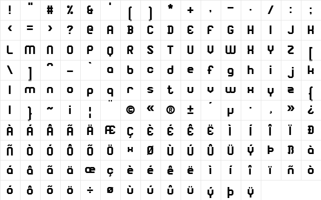 Square Block Regular  glyph index