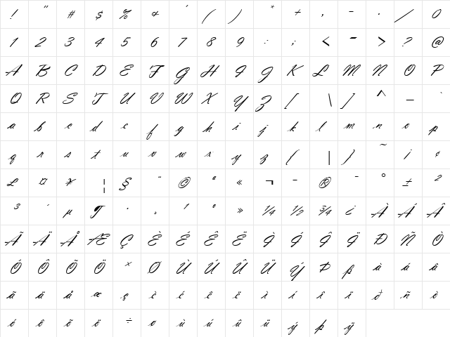 Vladimir Script D Regular  glyph index