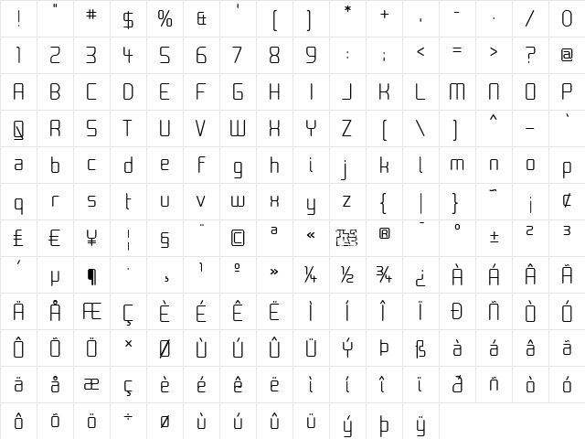 Moondog Fifteen Regular  glyph index