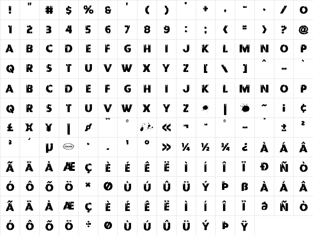 Red Undead Staggered Regular  glyph index