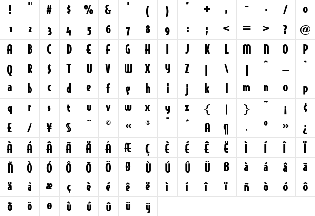 OPTIJake Medium  glyph index