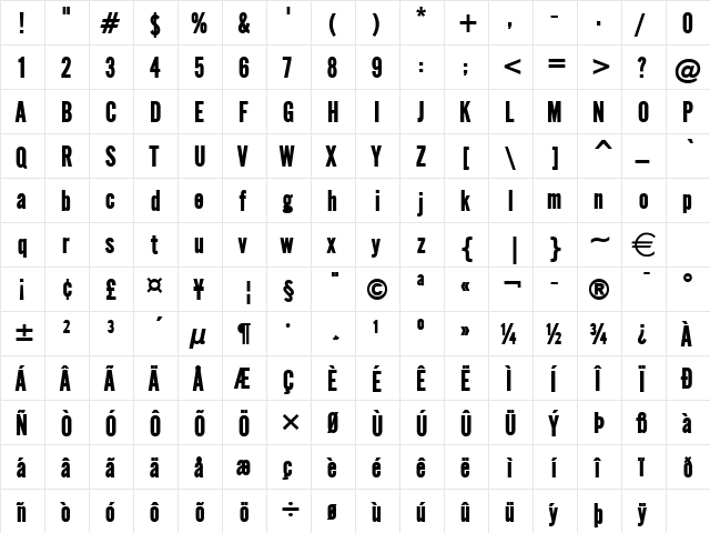 EngGothic Bold  glyph index