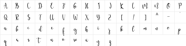 amelyna Regular  glyph index