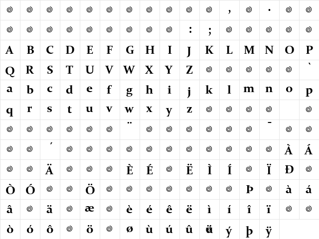 Constantia Bold  glyph index