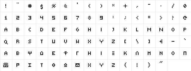GreekBearTinyE Regular  glyph index