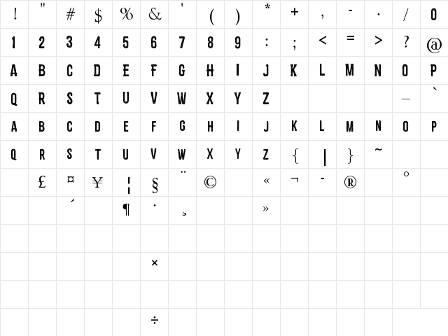 ZEMBOOD Regular  glyph index