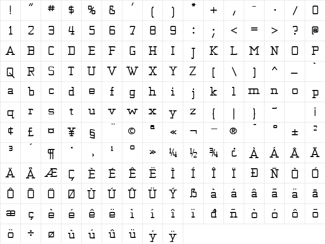 KwersityWider Bold  glyph index