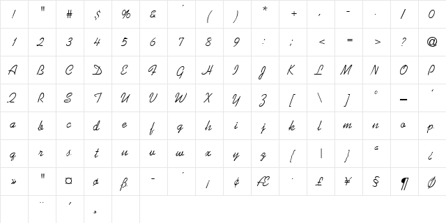 KABEAN Regular  glyph index