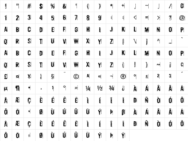 Murderous Desire DEMO Regular  glyph index
