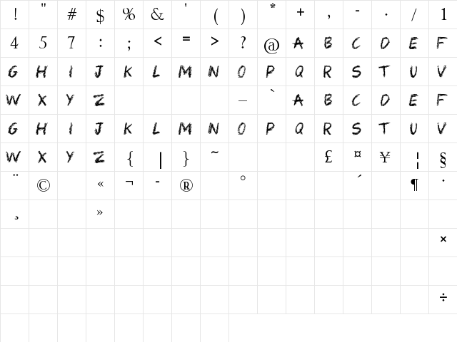 Colored Crayons Regular  glyph index