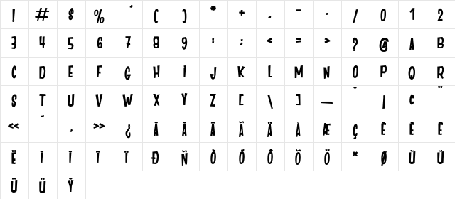 DANCING JUNGLE Regular  glyph index