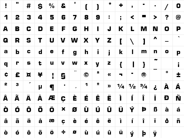 Eurostile Becker Black Regular  glyph index