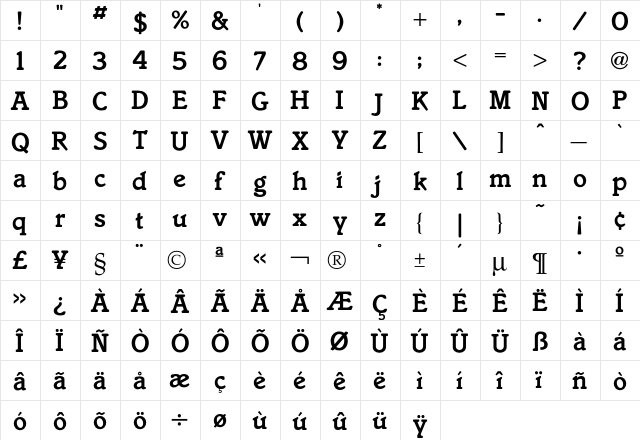 Italia Medium  glyph index
