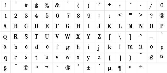 EtienneC Regular  glyph index