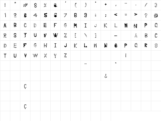 Nine Feet Under Regular  glyph index