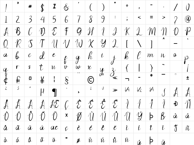 With Danilla Regular  glyph index