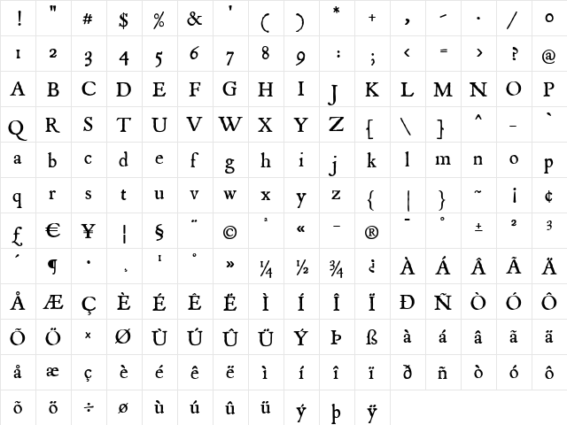 Mayflower Regular  glyph index