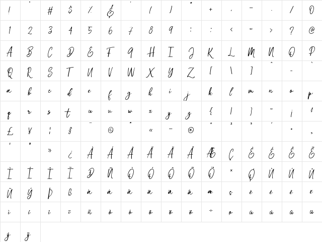 Omarta Regular  glyph index