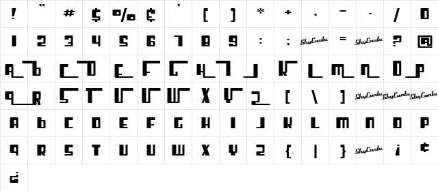 SF Cosmic Age Upright Regular  glyph index