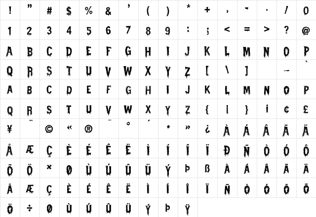 Halloweek Regular  glyph index