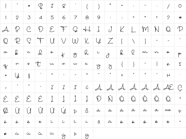 Standing Classy - Personal Use Regular  glyph index