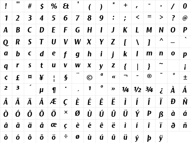 Mosquito Formal Std Bold Italic  glyph index