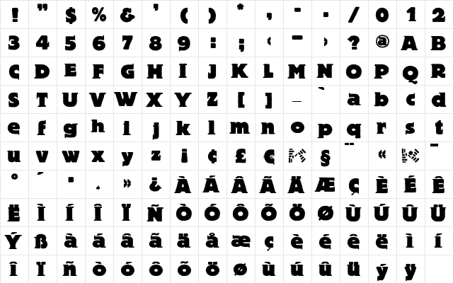 BlaxBloxx Regular  glyph index